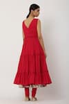 Shop_Seema Nanda_Red Chanderi Silk, , Lining V Neck Tiered Anarkali Set _at_Aza_Fashions