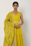 Shop_Seema Nanda_Yellow Chanderi Silk, Mul, Lining Tiered Anarkali With Dupatta _Online_at_Aza_Fashions