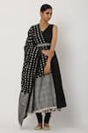 Seema Nanda_Black Chanderi Silk Printed V Neck Tiered Anarkali Set  _Online_at_Aza_Fashions