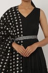 Shop_Seema Nanda_Black Chanderi Silk Printed V Neck Tiered Anarkali Set  _Online_at_Aza_Fashions