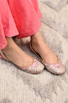 Buy_Coral Haze_Pink Hand Embroidered Floral Print Juttis_at_Aza_Fashions