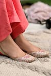 Coral Haze_Pink Hand Embroidered Floral Print Juttis_Online_at_Aza_Fashions