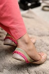 Buy_Coral Haze_Pink Hand Embroidered Floral Print Juttis_Online_at_Aza_Fashions