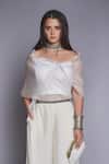Jade By Monica & Karishma_White Crepe Silk Wide Neck Organza Top And Pant Set  _Online_at_Aza_Fashions