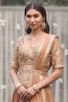 Shop_Shyam Narayan Prasad_Pink Brocade Embroidered Zardozi Sweetheart Neck Tiered Lehenga Set _Online_at_Aza_Fashions