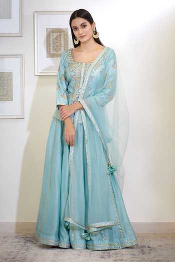 Buy_Shyam Narayan Prasad_Blue Embroidered Lehenga Set _at_Aza_Fashions