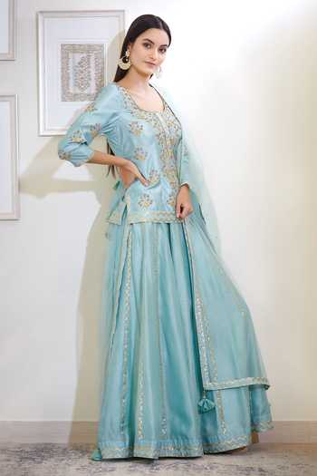 Shyam Narayan Prasad_Blue Embroidered Lehenga Set _Online_at_Aza_Fashions