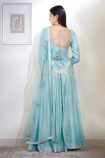Shop_Shyam Narayan Prasad_Blue Embroidered Lehenga Set _at_Aza_Fashions