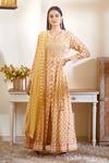 Shyam Narayan Prasad_Yellow Silk Printed Anarkali Set_Online_at_Aza_Fashions