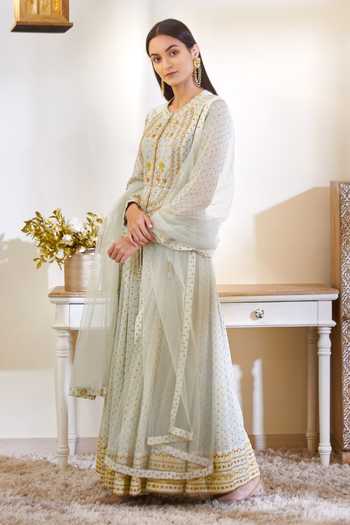 Buy_Shyam Narayan Prasad_Green Silk, Flat Chiffon, Satin Georgette Round Anarkali Set _Online_at_Aza_Fashions