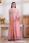 Buy_Shyam Narayan Prasad_Peach Silk Round Anarkali Set _Online_at_Aza_Fashions