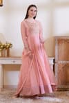 Buy_Shyam Narayan Prasad_Peach Silk Round Anarkali Set _at_Aza_Fashions