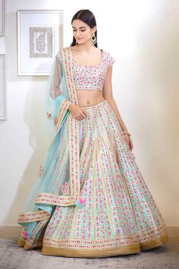 Buy_Shyam Narayan Prasad_Blue Silk And Viscose Round Lehenga Set _Online_at_Aza_Fashions