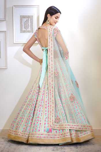 Shop_Shyam Narayan Prasad_Blue Silk And Viscose Round Lehenga Set _at_Aza_Fashions