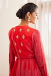 Buy Shyam Narayan Prasad Red Chinnon, Cotton Satin Zardozi Work, Hand Block Print Anarkali Trouser Set Online at Aza Fashions Buy_Shyam Narayan Prasad_Red Chinnon, Cotton Satin Zardozi Work, Hand Block Print Anarkali Trouser Set _Online_at_Aza_Fashions