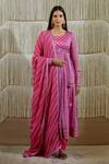 Buy_Shyam Narayan Prasad_Pink Cotton Satin, Flat Chiffon, Rayon Twill Floral Round Print Angrakha Set _at_Aza_Fashions