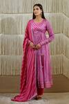Shyam Narayan Prasad_Pink Cotton Satin, Flat Chiffon, Rayon Twill Floral Round Print Angrakha Set _Online_at_Aza_Fashions