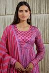 Shop_Shyam Narayan Prasad_Pink Cotton Satin, Flat Chiffon, Rayon Twill Floral Round Print Angrakha Set _Online_at_Aza_Fashions