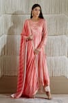 Shyam Narayan Prasad_Pink Cotton Satin Printed Floral Round Angrakha Set  _Online_at_Aza_Fashions