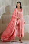 Buy_Shyam Narayan Prasad_Pink Cotton Satin Printed Floral Round Angrakha Set  _at_Aza_Fashions