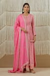 Buy_Shyam Narayan Prasad_Pink Cotton Satin, Flat Chiffon, Rayon Twill Floral, Zardozi Print Anarkali Set _at_Aza_Fashions