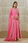 Buy_Shyam Narayan Prasad_Pink Cotton Satin, Flat Chiffon, Rayon Twill Floral, Zardozi Print Anarkali Set _Online_at_Aza_Fashions