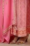 Shyam Narayan Prasad_Pink Cotton Satin, Flat Chiffon, Rayon Twill Floral, Zardozi Print Anarkali Set _at_Aza_Fashions
