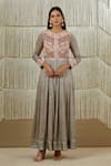 Shyam Narayan Prasad_Grey Cotton Satin Embroidered Floral Round Applique Anarkali Set  _Online_at_Aza_Fashions