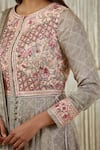 Shop_Shyam Narayan Prasad_Grey Cotton Satin Embroidered Floral Round Applique Anarkali Set  _Online_at_Aza_Fashions