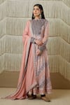 Shyam Narayan Prasad_Grey Cotton Satin Embroidered Floral Round Zardozi Anarkali Set _Online_at_Aza_Fashions