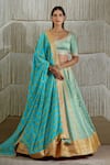 Buy_Shyam Narayan Prasad_Blue Cotton Satin Embroidered Floral Leaf Neck Gota Work Lehenga Set _at_Aza_Fashions