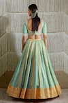 Shop_Shyam Narayan Prasad_Blue Cotton Satin Embroidered Floral Leaf Neck Gota Work Lehenga Set _at_Aza_Fashions