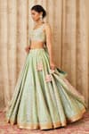 Buy_Shyam Narayan Prasad_Green Raw Silk, Net Round Embroidered Lehenga Set _Online_at_Aza_Fashions