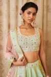Shop_Shyam Narayan Prasad_Green Raw Silk, Net Round Embroidered Lehenga Set _Online_at_Aza_Fashions