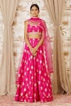 Buy_Shyam Narayan Prasad_Pink Brocade Silk Round Lehenga Set _at_Aza_Fashions