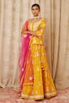 Buy_Shyam Narayan Prasad_Yellow Viscose Silk Round Short Kurta And Lehenga Set _at_Aza_Fashions