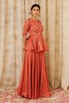 Shyam Narayan Prasad_Orange Cotton Satin Round Peplum Top And Pant Set _Online_at_Aza_Fashions
