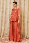 Buy_Shyam Narayan Prasad_Orange Cotton Satin Round Peplum Top And Pant Set _Online_at_Aza_Fashions