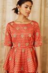 Shop_Shyam Narayan Prasad_Orange Cotton Satin Round Peplum Top And Pant Set _Online_at_Aza_Fashions