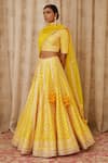 Buy_Shyam Narayan Prasad_Yellow Raw Silk, Net Round Embroidered Lehenga Set _Online_at_Aza_Fashions