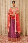 Buy_Shyam Narayan Prasad_Red Raw Silk Round Embroidered Lehenga Set _at_Aza_Fashions