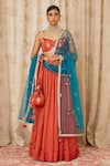 Buy_Shyam Narayan Prasad_Orange Net, Cotton Satin Sweetheart Zardozi Embroidered Blouse And Lehenga Set _at_Aza_Fashions