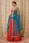Buy_Shyam Narayan Prasad_Orange Net, Cotton Satin Sweetheart Zardozi Embroidered Blouse And Lehenga Set _Online_at_Aza_Fashions