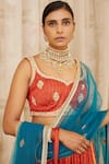 Shop_Shyam Narayan Prasad_Orange Net, Cotton Satin Sweetheart Zardozi Embroidered Blouse And Lehenga Set _Online_at_Aza_Fashions