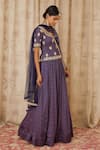 Shyam Narayan Prasad_Blue Cotton Satin Round Zardozi Embroidered Blouse And Lehenga Set _Online_at_Aza_Fashions