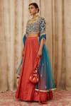 Buy_Shyam Narayan Prasad_Blue Raw Silk, Net, Cotton Satin Round Zardozi Embroidered Blouse And Lehenga Set _Online_at_Aza_Fashions