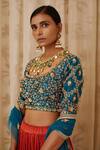Shop_Shyam Narayan Prasad_Blue Raw Silk, Net, Cotton Satin Round Zardozi Embroidered Blouse And Lehenga Set _Online_at_Aza_Fashions