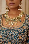 Shyam Narayan Prasad_Blue Raw Silk, Net, Cotton Satin Round Zardozi Embroidered Blouse And Lehenga Set _at_Aza_Fashions