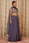Shyam Narayan Prasad_Blue Raw Silk, Net, Cotton Satin Round Zardozi Embroidered Blouse And Lehenga Set _Online_at_Aza_Fashions
