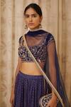 Buy_Shyam Narayan Prasad_Blue Raw Silk, Net, Cotton Satin Round Zardozi Embroidered Blouse And Lehenga Set _Online_at_Aza_Fashions